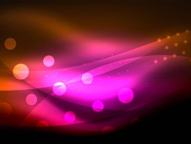 Neon dalga arka plan ışık efektleri, ışıltılı ve parlak nokta, karanlıkta, sihirli enerji parlak renkleri ile curvy hatları ile
