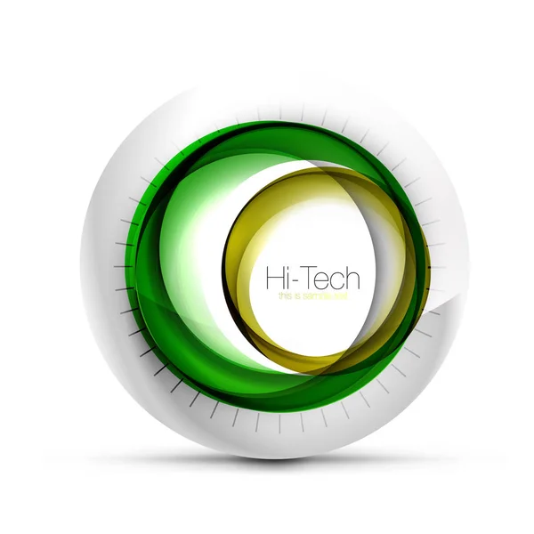 Web-Banner der digitalen Techno-Sphäre, Schaltfläche oder Icon mit Text. Hochglanz-Wirbelfarbe abstraktes Kreisdesign, Hi-Tech-futuristisches Symbol mit Farbringen und grauem Metallic-Element — Stockvektor