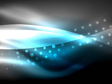 Neon dalga arka plan ışık efektleri, ışıltılı ve parlak nokta, karanlıkta, sihirli enerji parlak renkleri ile curvy hatları ile