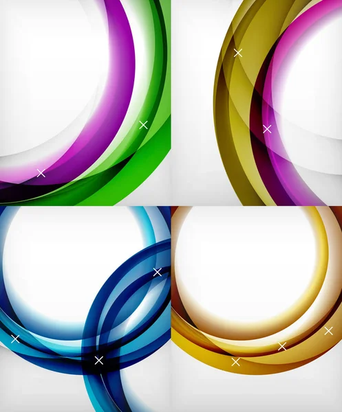 Set of glossy glass waves, vector abstract backgrounds, shiny light effects templates for web banner, business or technology presentation background or elements — Stock Vector