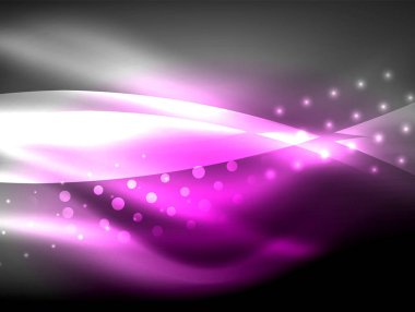 Neon dalga arka plan ışık efektleri, ışıltılı ve parlak nokta, karanlıkta, sihirli enerji parlak renkleri ile curvy hatları ile