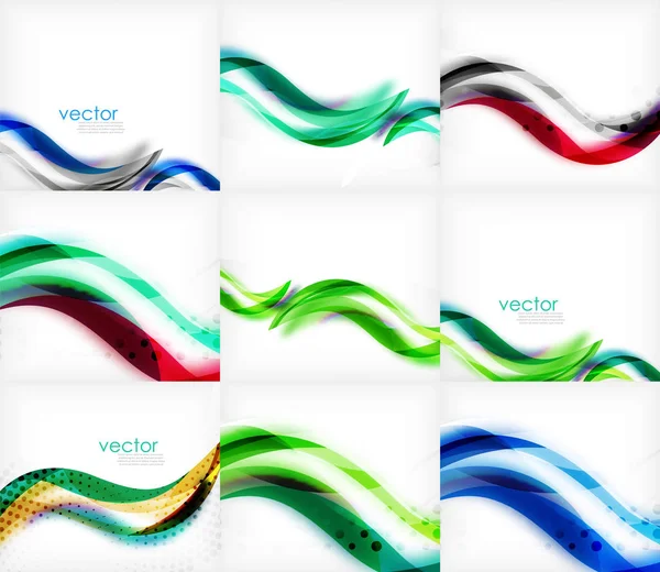 Set of wave blurred colorful stripe backgrounds, digital techno bright color abstract backgrounds template. Collection of waves — Stock Vector