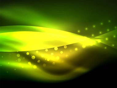 Neon dalga arka plan ışık efektleri, ışıltılı ve parlak nokta, karanlıkta, sihirli enerji parlak renkleri ile curvy hatları ile