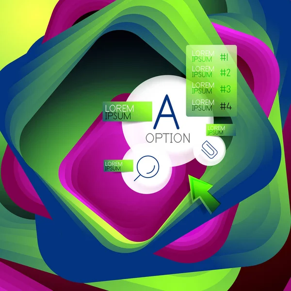 Rotazione di sfondo quadrato vortice, rettangoli di colore con effetto stepping blending con infografica campione o slogan. Modello di presentazione aziendale. Sfondo astratto vettoriale — Vettoriale Stock