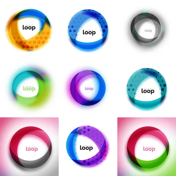 Conjunto de bucle, iconos de negocio infinito, concepto abstracto creado con formas transparentes y efectos borrosos — Vector de stock