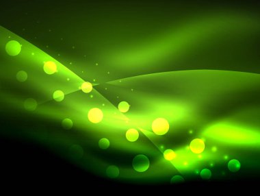 Neon dalga arka plan ışık efektleri, ışıltılı ve parlak nokta, karanlıkta, sihirli enerji parlak renkleri ile curvy hatları ile