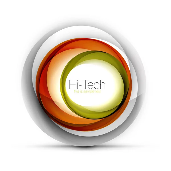 Techno sfera digitale banner web, pulsante o icona con testo. Design a cerchio astratto color turbinio lucido, simbolo futuristico hi-tech con anelli di colore ed elemento metallico grigio — Vettoriale Stock