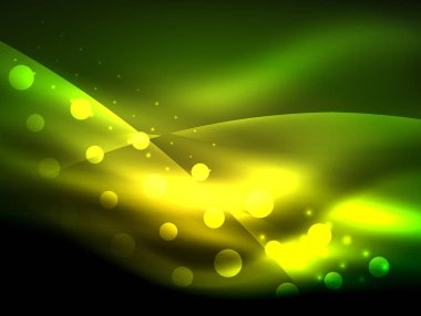 Neon dalga arka plan ışık efektleri, ışıltılı ve parlak nokta, karanlıkta, sihirli enerji parlak renkleri ile curvy hatları ile