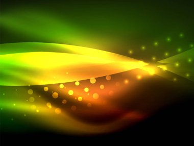 Neon dalga arka plan ışık efektleri, ışıltılı ve parlak nokta, karanlıkta, sihirli enerji parlak renkleri ile curvy hatları ile