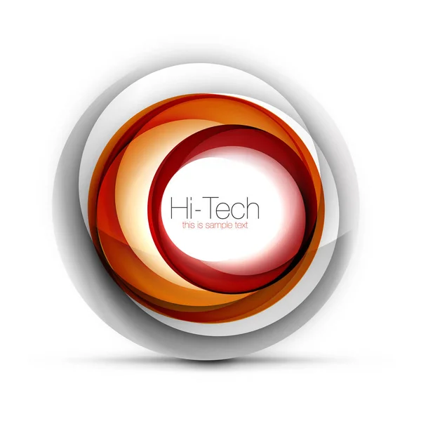 Techno sfera digitale banner web, pulsante o icona con testo. Design a cerchio astratto color turbinio lucido, simbolo futuristico hi-tech con anelli di colore ed elemento metallico grigio — Vettoriale Stock