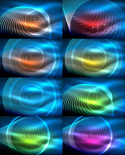 ネオン丸い輪郭リング背景のセット — ストックベクタ