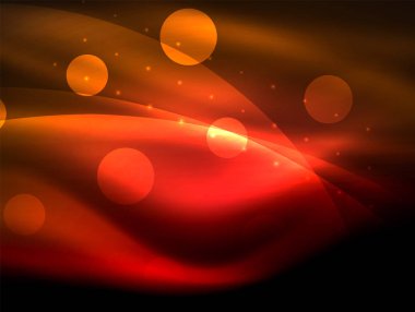 Neon dalga arka plan ışık efektleri, ışıltılı ve parlak nokta, karanlıkta, sihirli enerji parlak renkleri ile curvy hatları ile