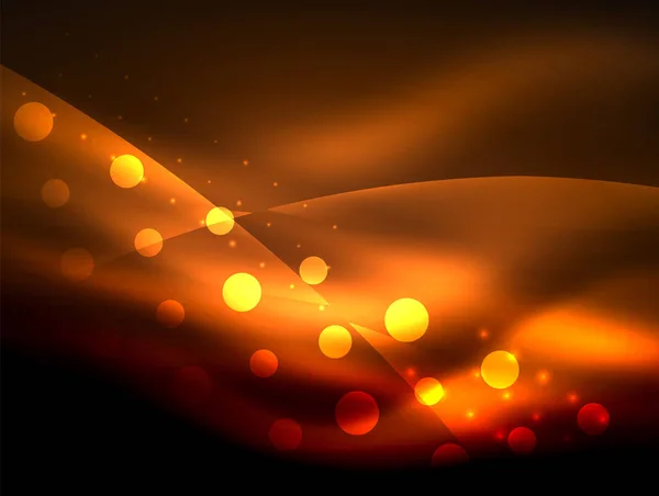 Neonwellen-Hintergrund mit Lichteffekten, geschwungene Linien mit glitzernden und glänzenden Punkten, leuchtende Farben in der Dunkelheit, magische Energie — Stockvektor