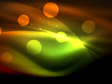 Neon dalga arka plan ışık efektleri, ışıltılı ve parlak nokta, karanlıkta, sihirli enerji parlak renkleri ile curvy hatları ile