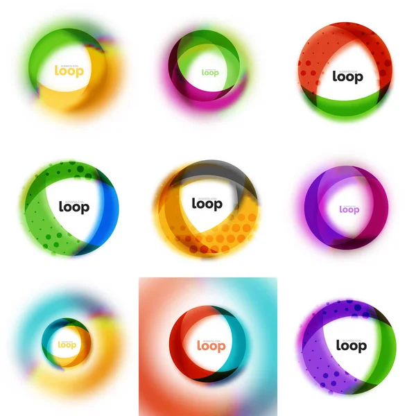 Instellen van loop, de pictogrammen van de bedrijfs van de oneindigheid, abstract begrip gemaakt met transparante vormen en wazig effecten — Stockvector