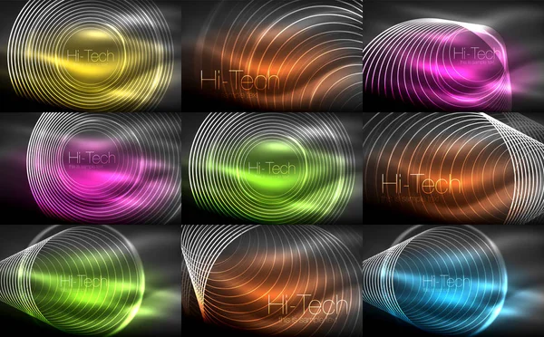 Set neon circulaire overzicht ringen achtergronden — Stockvector