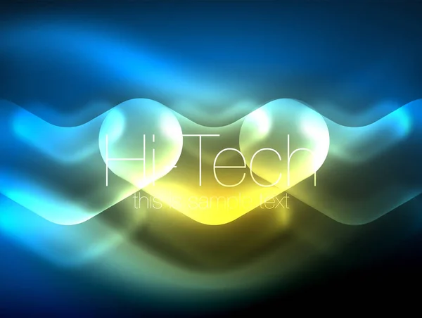 Verschwommene Pfeile im dunklen Raum. Neon-Zeiger, Glas-Hochglanz-Design, abstrakter, glänzender Techno-Hintergrund, Web-Banner — Stockvektor