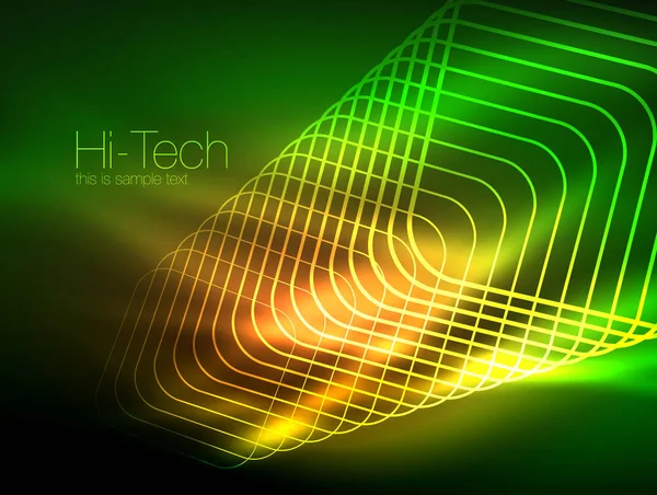 Esquema luminoso de neón cuadrados en la oscuridad — Archivo Imágenes Vectoriales