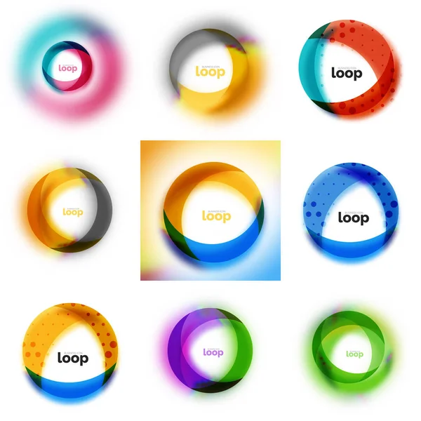 Set di loop, icone aziendali infinity, concetto astratto creato con forme trasparenti ed effetti sfocati — Vettoriale Stock