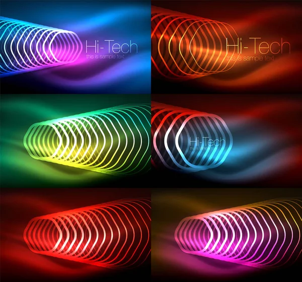 Collection of abstract backgrounds, glowing outline repeating hexagons — Stock Vector