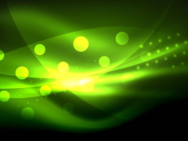 Neon dalga arka plan ışık efektleri, ışıltılı ve parlak nokta, karanlıkta, sihirli enerji parlak renkleri ile curvy hatları ile