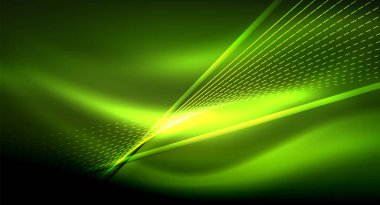 Yumuşak ışık efekti, parlak parlak neon koyu arka plan üzerinde düz çizgiler. Enerji Teknoloji fikir