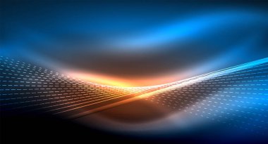 Yumuşak ışık efekti, parlak parlak neon koyu arka plan üzerinde düz çizgiler. Enerji Teknoloji fikir