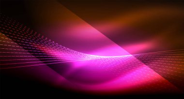 Yumuşak ışık efekti, parlak parlak neon koyu arka plan üzerinde düz çizgiler. Enerji Teknoloji fikir