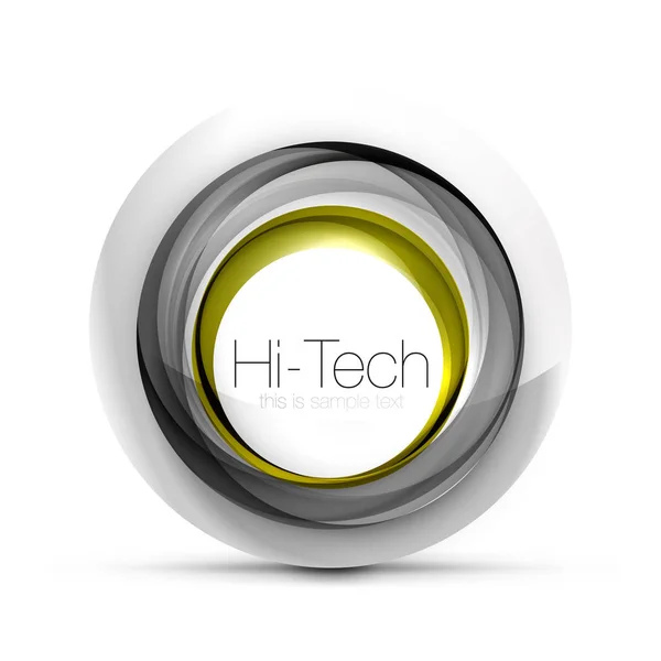 Ψηφιακή techno σφαίρα web banner, το κουμπί ή το εικονίδιο με το κείμενο. Στιλπνή για γαρνίρισμα χρώμα αφηρημένη κύκλο σχεδίασης, hi-tech φουτουριστικό σύμβολο με δακτυλίους χρώμα και γκρι μεταλλικό στοιχείο — Διανυσματικό Αρχείο