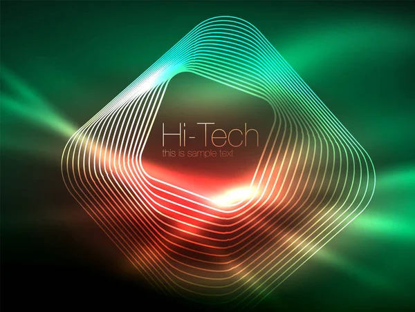 Carrés de contour lumineux néon dans l'obscurité — Image vectorielle