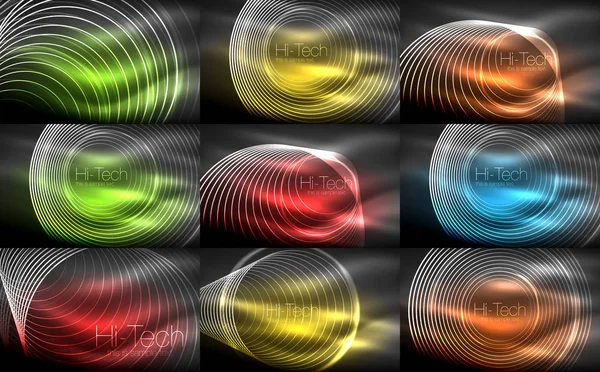 Set neon circulaire overzicht ringen achtergronden — Stockvector