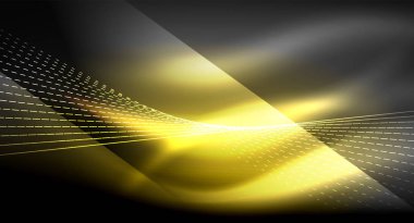 Yumuşak ışık efekti, parlak parlak neon koyu arka plan üzerinde düz çizgiler. Enerji Teknoloji fikir