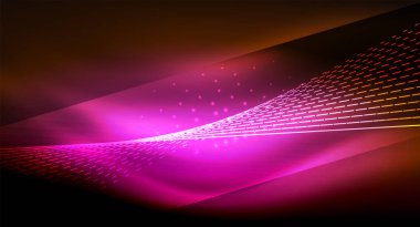 Yumuşak ışık efekti, parlak parlak neon koyu arka plan üzerinde düz çizgiler. Enerji Teknoloji fikir