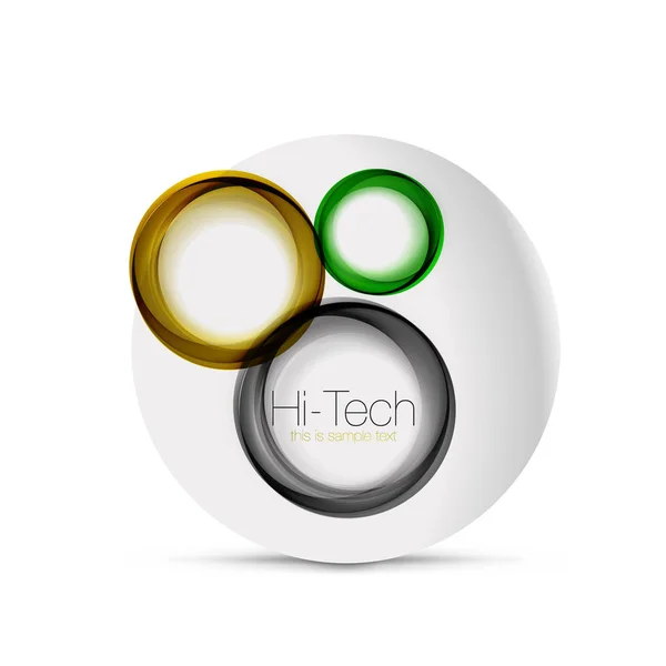 Kreis-Weblayout - digitale Techno-Sphären - Web-Banner, -Taste oder -Icon mit Text. Hochglanz-Wirbelfarbe abstraktes Kreisdesign, Hi-Tech-futuristisches Symbol mit Farbringen und grauem Metallic-Element — Stockvektor