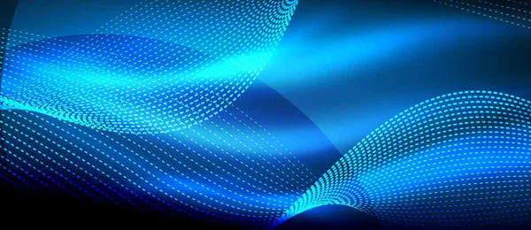 Glowing blue abstract wave on dark, shiny motion, magic space light. Techno abstract background — Stock Vector