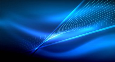 Yumuşak ışık efekti, parlak parlak neon koyu arka plan üzerinde düz çizgiler. Enerji Teknoloji fikir