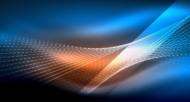 Yumuşak ışık efekti, parlak parlak neon koyu arka plan üzerinde düz çizgiler. Enerji Teknoloji fikir