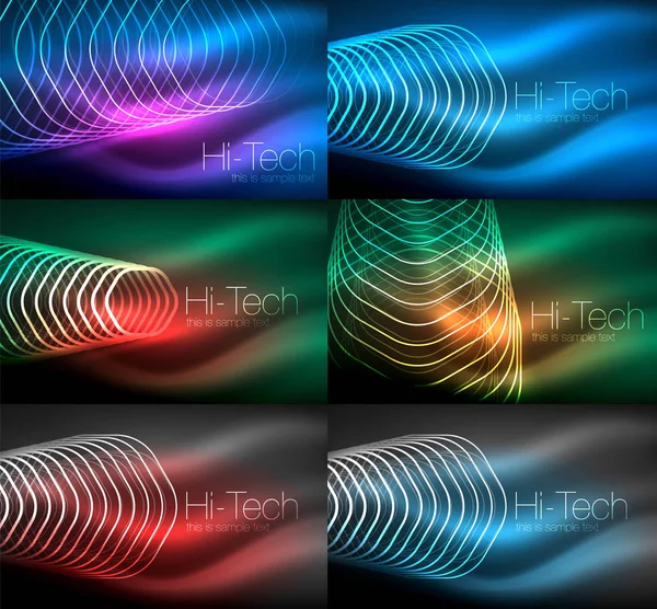 Coleção de fundos abstratos, contorno brilhante repetindo hexágonos —  Vetores de Stock