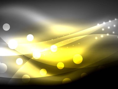 Neon dalga arka plan ışık efektleri, ışıltılı ve parlak nokta, karanlıkta, sihirli enerji parlak renkleri ile curvy hatları ile