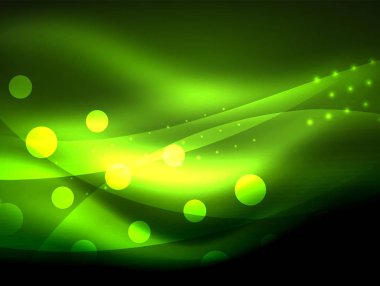 Neon dalga arka plan ışık efektleri, ışıltılı ve parlak nokta, karanlıkta, sihirli enerji parlak renkleri ile curvy hatları ile