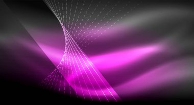 Yumuşak ışık efekti, parlak parlak neon koyu arka plan üzerinde düz çizgiler. Enerji Teknoloji fikir