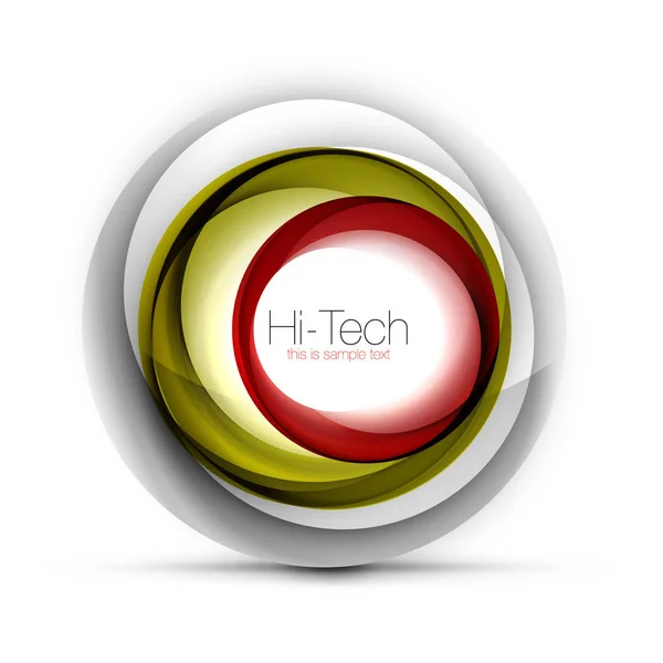 Web-Banner der digitalen Techno-Sphäre, Schaltfläche oder Icon mit Text. Hochglanz-Wirbelfarbe abstraktes Kreisdesign, Hi-Tech-futuristisches Symbol mit Farbringen und grauem Metallic-Element — Stockvektor