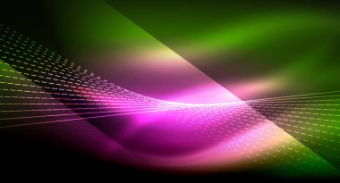 Yumuşak ışık efekti, parlak parlak neon koyu arka plan üzerinde düz çizgiler. Enerji Teknoloji fikir