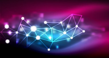 Parlak yıldız, neon parlayan dijital ışık noktaların birleştirilmesi.