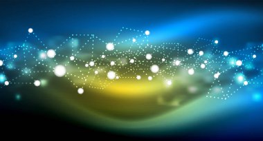 Parlak yıldız, neon parlayan dijital ışık noktaların birleştirilmesi.