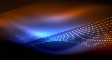 Yumuşak ışık efekti, parlak parlak neon koyu arka plan üzerinde düz çizgiler. Enerji Teknoloji fikir