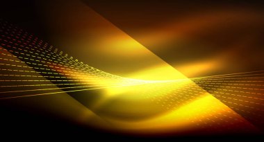 Yumuşak ışık efekti, parlak parlak neon koyu arka plan üzerinde düz çizgiler. Enerji Teknoloji fikir