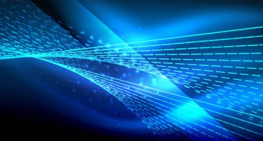 Yumuşak ışık efekti, parlak parlak neon koyu arka plan üzerinde düz çizgiler. Enerji Teknoloji fikir