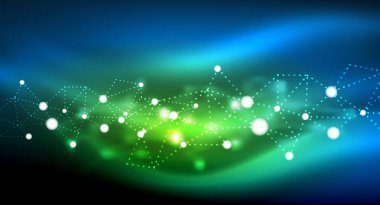 Parlak yıldız, neon parlayan dijital ışık noktaların birleştirilmesi.