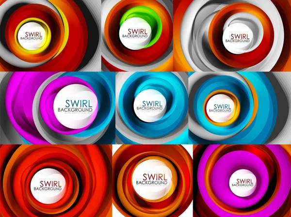 Set spiraal swirl vloeiende lijnen 3D-vector abstracte achtergrondontwerpen. Roterende concept ideeën — Stockvector